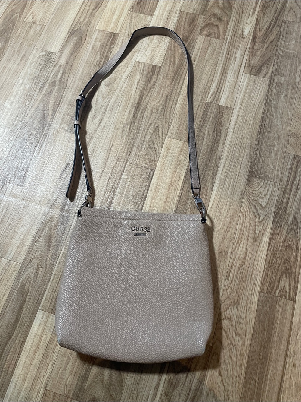GUESS Pebbled Leather Crossbody in Light Taupe